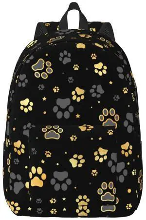 Duduho Cute Gold Dog Paws Print Backpack 17.7 Inch Laptop Backpack Travel Hiking Daypack Multipurpose Bookbag For Men Women