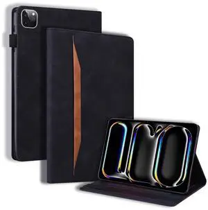 Dteck Case for iPad Air 13 2024/iPad Pro 12.9" Generation 6th/5th/4th/3rd,PU Leather Folio Stand Case Auto Sleep Wake Elastic Band Pocket Smart Business Classic Shockproof Protective Wallet Case,Black