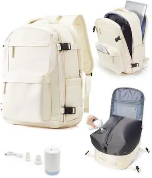 Vacuum Travel Backpack with Air Pump 18x14x8 inches Laptop Personal Item Carry on Flight Approved Compression Vacuum seal Travel Essentials Backpack Space Saver Bags Storage Men mochila de viaje Beige