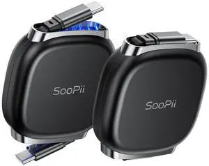 SOOPII USB C to USB C Cable, 240W Retractable USB C Fast Charging Cable with Mag Snap Storage, 5-Stage Length Preset Type C Cable for lPhone 16/15 Pro Max, Galaxy S25/24 Black (2Pack 3.3FT)