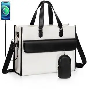 Laptop Bag for Women 17inch, Laptop Tote Bag, Fashion Computer Shoulder Bag, Waterproof Leather Teacher Tote Handbag