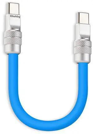 chubbycable Cute Chubby 240W Short USB-C Cable Power Bank Fast Charging Cable Silicone Charger Cord Compatible with iPhone 17-15 Series iPad, Blue, Type-C to Type-C, 20 inch