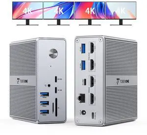 TobenONE DisplayLink Docking Station 4 Monitor with 4 HDMI, 18-in-1 Quad/Triple 4K@60Hz Display Dock with 120W Power Supply for Thunderbolt 5/4/3, USB4, USB-C Windows, MacBook(8 USB, Ethernet, etc)