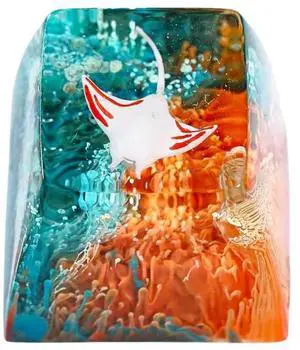 Manta Ray Artisan Keycap Green Orange Coral Reef R1 SA Profile Custom Sea Creatures Keycaps 1U ESC Handmade Gaming Resin Key Cap Cherry MX Switch Compatible Mechanical Keyboard Manta Ray Lover Gift