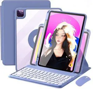 Vertical Keyboard Case for iPad Air 11inch 2025(M3)/2024(M2)/Air 5/4 with Mouse, Rotating Case aslo for iPad Pro 11 with Keyboard Mouse Combo, Magnetic-Lavender