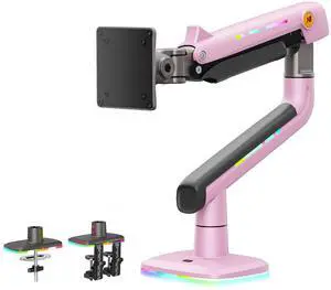 NB Gaming Monitor Arm or for 32 to 60 Inches Screen, Load up to 20 kg, VESA 75/100, RGB-Light, Heavy Duty, Multi Angle Adjustable, Premium Aluminum, Pink