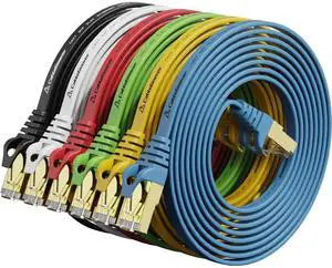 Cat 7 Ethernet Cable 7 ft 6 Pack (Highest Speed Cable) Cat7 Flat Shielded Ethernet Patch Cables - Internet Cable for Modem, Router, LAN, Computer - Compatible with Cat 5e, Cat 6 Network