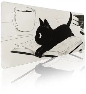 YUNZII Keynovo Gaming Mouse Pad, Large Mouse Pad, Non-Slip 4mm Laptop Gaming Desk Pad,Waterproof Desk Pad, Office and Home (Book Cat, 35.4"x15.7")