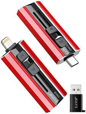 EATOP 256GB Flash Drive Intended for iPhone iPad, Memory Stick Storage for Photos and Videos Backup, Compatible with iPhone iPad Android PC, Plug and Play, No Application Required (Red)