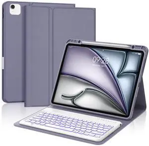 Keyboard Case for iPad Pro 12.9 6th/5th/4th/3rd Gen & iPad Air 13 (M3 2025/M2 2024) Case with Backlit Keyboard, Detachable Keypad Cover for Pro 12.9inch with Backlight and Pencil Holder, Grey Purple