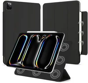 Dwopar for iPad Pro 13 inch M4 Case (2024 Released, Model NO.A2925/A2926/A3007), Auto Sleep/Wake and Magnetic Closure, Slim Trifold Stand Case, PU Leather Cover, Support Apple Pencil Pro, Black