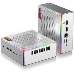 PELADN Mini PC, Ryzen 7 7840HS (8C/16T, Up to 5.1GHz),Radeon 780M 32GB DDR5/1TB SSD,Dual HDMI/Type-C,Triple-Display,WiFi6, Business Small Desktop PC RGB Light