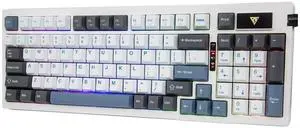 HUO JI 96% Wireless Mechanical Keyboard, Hot Swappable, Pre-lubed Red Switches, Gasket Structure, Bluetooth/2.4GHz/USB-C, RGB Backlit, PBT Keycap Custom Gaming Keyboard for PC (White&Blue)