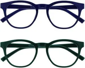 OPULIZE BLU Blue Light Blocking Reading Glasses for Women Men, Cool Round Frame with Anti-Glare Computer and Gaming Eyewear, UV and Eyestrain Protection, Blue Green +1.50 (Pack of 2)