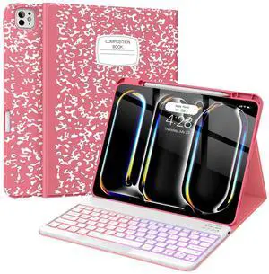 Supveco Keyboard Case for iPad Pro 13 Inch (M4) 2024 with Pencil Holder-Wireless Magnetic Detachable Keyboard with Backlit Keys,Slim Stand Case with Soft TPU Back Cover for New iPad Pro 13-Watermelon