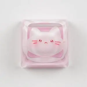 ULTRAEQUIP Artisan Keycaps, Pink Cat Design, 1U Resin Mechanical Keyboard Key, Shine Through Compatible Single 1U Replace Key for ESC Key Mechanical Keyboard