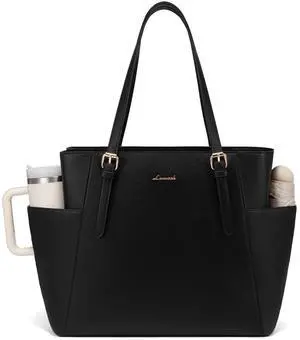 LOVEVOOK Laptop Tote Bag for Women With Large Cup Holder, Leather Work Tote Bag for Women,17.3 Inch Professional Computer Briefcase Business Teacher Commuter Shoulder Bag,Office Travel Gift