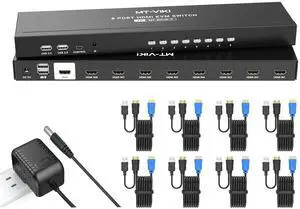 KVM Switch HDMI 8 Port, MT-VIKI 4K@30Hz USB HDMI KVM Switch 8 in 1 Out w/KVM Cables, 4 USB 2.0 Hubs Desktop Selector IR Remote & Rack Ears