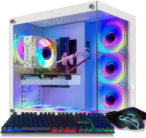 STGAubron Gaming PC, GeForce RTX 3060 Ti 8G, Intel Core i7-8700 up to 4.6G, 16G DDR4, 1T SSD, 600M WiFi, BT 5.0, RGB Fan x7, Windows 11 Home, White