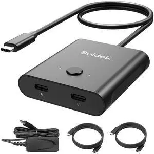 SUIDEK USB C Switcher, Bi-Directional USB-C Switch 8K@60Hz with PD 100W Charging 2 in 1 Out/1 in 2 Out Included 5V Power Adapter, Incompatible with Thunderbolt Interface
