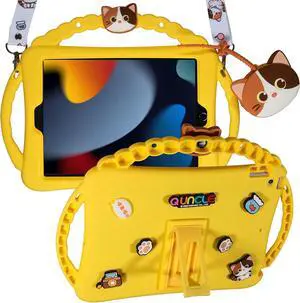 Paorixln for iPad Air 5th/4th Generation Case (2022/2020), iPad pro 11 inch Case (4th/3rd/2nd/1st Gen), iPad Air 10.9 case with Adjustable Strap/Stand, Cute Cartoon Cover for Kids Girls (Yellow)
