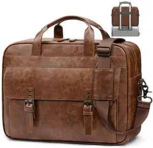 RAINSMORE Messenger Bag for Men 16 Inch Laptop Bag Vintage Leather Waterproof Laptop Briefcases Large Computer Bags Retro Satchel Shoulder Bag for WorkBusinessOfficeCollege