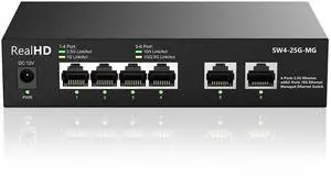 6-Port 10Gb Web Managed Ethernet Network Switch | 2 x 10Gb RJ-45 Ports | 4 x 2.5Gb Base-T Ports | Multi Gigabit Switch 10-100-1000Mbps | 60G Bandwidth | Fanless Metal Internet Switch
