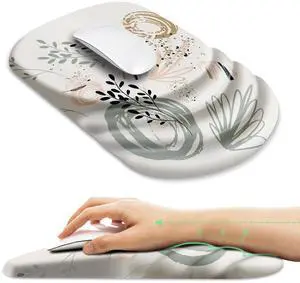 Ergonomic Mouse Pad with Wrist Rest Support,Non-Slip PU Base,Massage for Carpal Tunnel Pain Relief,Memory Foam Mousepad for Home,Office,WorkBoho Leaves