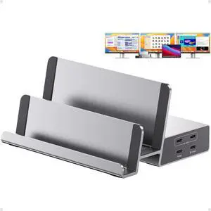 PULWTOP Triple Display Docking Station with Dual Stand, 19-in-1 Laptop Docking Station 3 Monitor with 100W PD, 3 HDMI + 2 DP 4K, 2 USB-C, 2 USB-A Data/Charging, 2 USB-C PD, Ethernet (Driver Required)