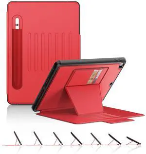 BLOSOMEET Magnetic Stand Case for iPad 9th/8th/7th Generation 10.2 Inch 2021/2020/2019,Auto Sleep/Wake Cover with Pen Holder, Card Slot for iPad 10.2,Red