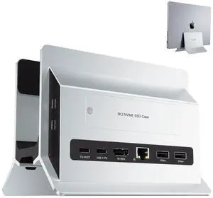 Vertical MacBook Docking Station, PULWTOP Docking Station for Mac mini with M.2 NVMe case for MacBook Pro/Air, 4K@60Hz HDMI, 2USB C 10Gbps, SD/TF, 100W PD, RJ45, 2 USB A for Windows Sliver