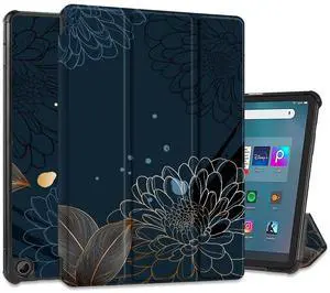 Mektron Amazon Fire Max 11 INCH Case 2023 Release (Compatible with 13th Gen Tablet), Black Hard Cover with Auto Wake/Sleep, Multi-Angle Stand Protective Case for Fire 11,Line Chrysanthemums