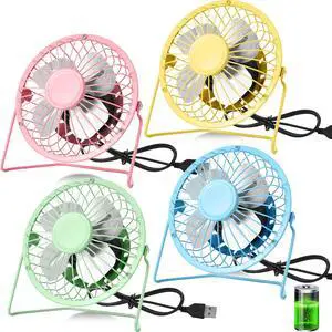 Glooglitter 4 Pcs 4" USB Small Fan Powerful Quiet 360° Adjustable Rotation Personal Metal Mini Desk Fan Summer Electric Ideal for Home Office Bedroom Desk Airflow Cooling,USB Powered Only(Cute Color)
