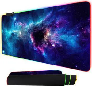 ToLuLu RGB Mouse Pad Gaming, Large LED Mouse Pad with 14 Lights Modes, 35.4 x 15.7 inches XXL Desk Mat for Keyboard and Mouse, Extended Desk Pad Mat PC Gaming Mousepad AccessoriesBlue Purple Galaxy