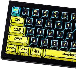 JOMKIZ PBT Keycaps - Japanese Manga Theme Keycaps Set, 131 Keys Cherry Profile Dye-Sub Custom Keycap, Cyberpunk 2077 Minimalist Style Key Caps for 60%, 65%, 75%, 100% Cherry MX Mechanical Keyboard