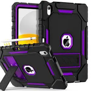 Grifobes for iPad A16 Case 11th Generation 11 inch 2025 / iPad 10th Generation Case 10.9 inch 2022, Heavy Duty Military Grade Shockproof Cover with Pencil Holder for i Pad 11/10 (Black+Purple)