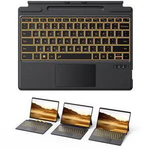 TECURS Bluetooth Keyboard for Microsoft Surface Pro 11/10/9/8/X (13") - Charging Via Type-C Cable(Included), 7-Color Backlit, Trackpad, Pencil Slot, Bluetooth Manual Pairing Type Cover Keyboard