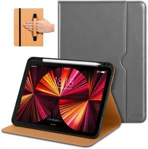 DTTO Case for iPad Pro 11 Inch 4th / 3rd / 2nd / 1st Generation 2022/2021/2020/2018,Premium PU Leather Folio Stand Cover with Hand Strap, Auto Wake/Sleep,Multiple Viewing Angles, Grey