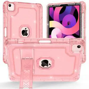 ZoneFoker Case for iPad Air 5th/ 4th Generation Case (2022/2020) 10.9'', for iPad Pro 11 Inch (4th/3rd/2nd/1st Gen), Hard Sturdy Slim Cover for iPad Air 5 4 th with Pencil Holder/Stand, Pink Glitter