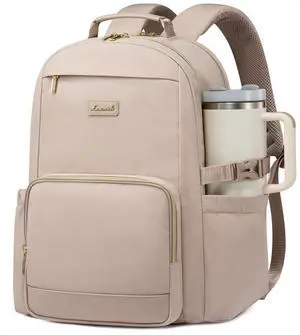 LOVEVOOK Laptop Backpack for Women with Pouch Pocket for Large Capacity Cup,15.6 Inch Laptop Computer Bag Travel Backpack Purse,Waterproof Work Business Backpack College Teacher Bags,Nude