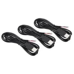 PATIKIL 6.56Ft USB 2.0 Male to 2 Pin Bare Wire Pigtail Cable, 3pcs 22AWG Power Cords Extension Connector Adapter for Charging Equipment DIY Repair, Black