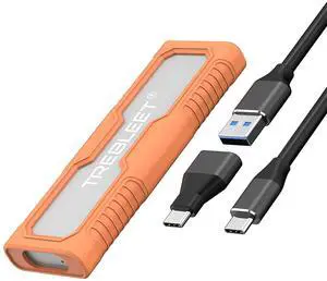 TREBLEET M.2 NVMe SSD Enclosure with Shockproof TPU Case, Type-C to NVMe PCIe M-Key Solid State Drive, USB-C 3.1 Gen 2 10Gbps, Aluminum External Casing&TPU Protective Cover (Orange)