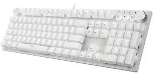 i-rocks K74M Illuminated Mechanical Keyboard - with Swappable Switches - 107keys, USB-C Detachable Cable, LED Backlit, PBT Double Shot Keycaps, Smart Wheel Control - White