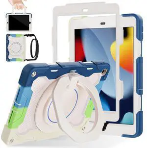 ROISKIN Boys iPad Case for 10.2 inch with Screen Protector [15ft Drop Protection], iPad Case 9th / 8th / 7th Generation 2021/2020 / 2019 with 360 Rotating Kickstand Shoulder Strap Hand Grip