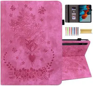 Dteck Galaxy Tab S10 Plus Case, Galaxy Tab S9 Plus/S8+/S7+/S7 FE 12.4" Case,PU Leather Multi-Angle Stand Pocket Cover Pencil Holder Protective Tablet Case for Galaxy Tab S10+/S9+/S8+/S7+/S7 FE,Rose