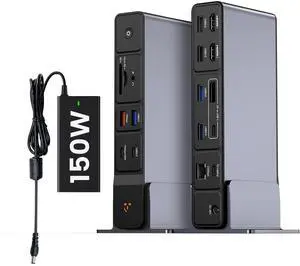 TobenONE USB C Docking Station 3 Monitors, 18-in-1 Triple 4K Display, 150W Power Adapter with 20W Fast Charging, 8 USB Ports up to 10Gbps, 2 HDMI/DP/USB C, for Windows/Chrome OS