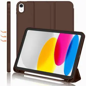iMieet iPad (A16) Case 11th Gen/iPad 10th Generation Case [11-Inch 2025/10.9 Inch 2022] with Pencil Holder, Trifold Stand Smart Cover with Soft TPU Back,Auto Wake/Sleep(Chocolate)