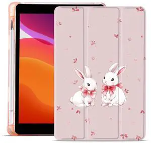 MAYCARI Cartoon Cute Bunny Fashion Case for iPad 10.9 inch 2022 with Pencil Holder, Original Pattern iPad 10th Generation Soft TPU Back Protective Cover Shell, Auto Sleep/Wake Slim Shell - Pink