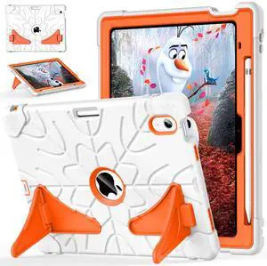 MARIWIVI Case for iPad (A16) 11th Gen 11 inch 2025/ iPad 10th Generation 10.9 inch 2022 with Pencil Holder/Kickstand, Kid Friendly Shockproof Protective Cover for iPad 11th/ 10th Gen (White+Orange)