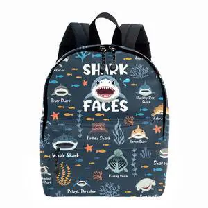 ROVOZAR Funny Shark Faces School Backpack for Boys Girls, Shark Backpack for School Kids Bookbag, 16 Inch Ocean Animals Theme Laptop Back Pack for Travel Hiking Camping